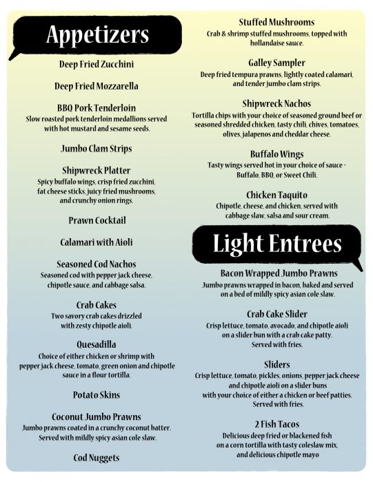 Lounge Menu SeaGalley